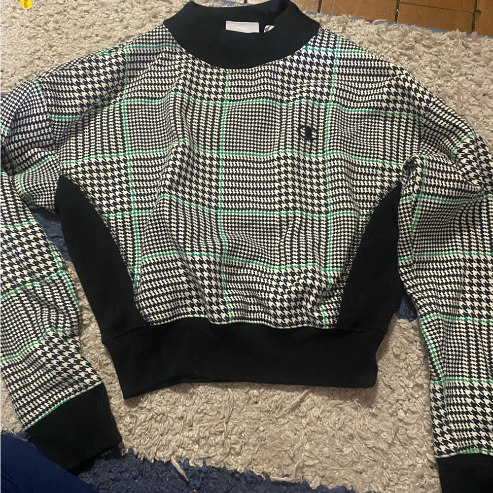 Champion Reverse Weave Houndstooth Cropped Crewneck